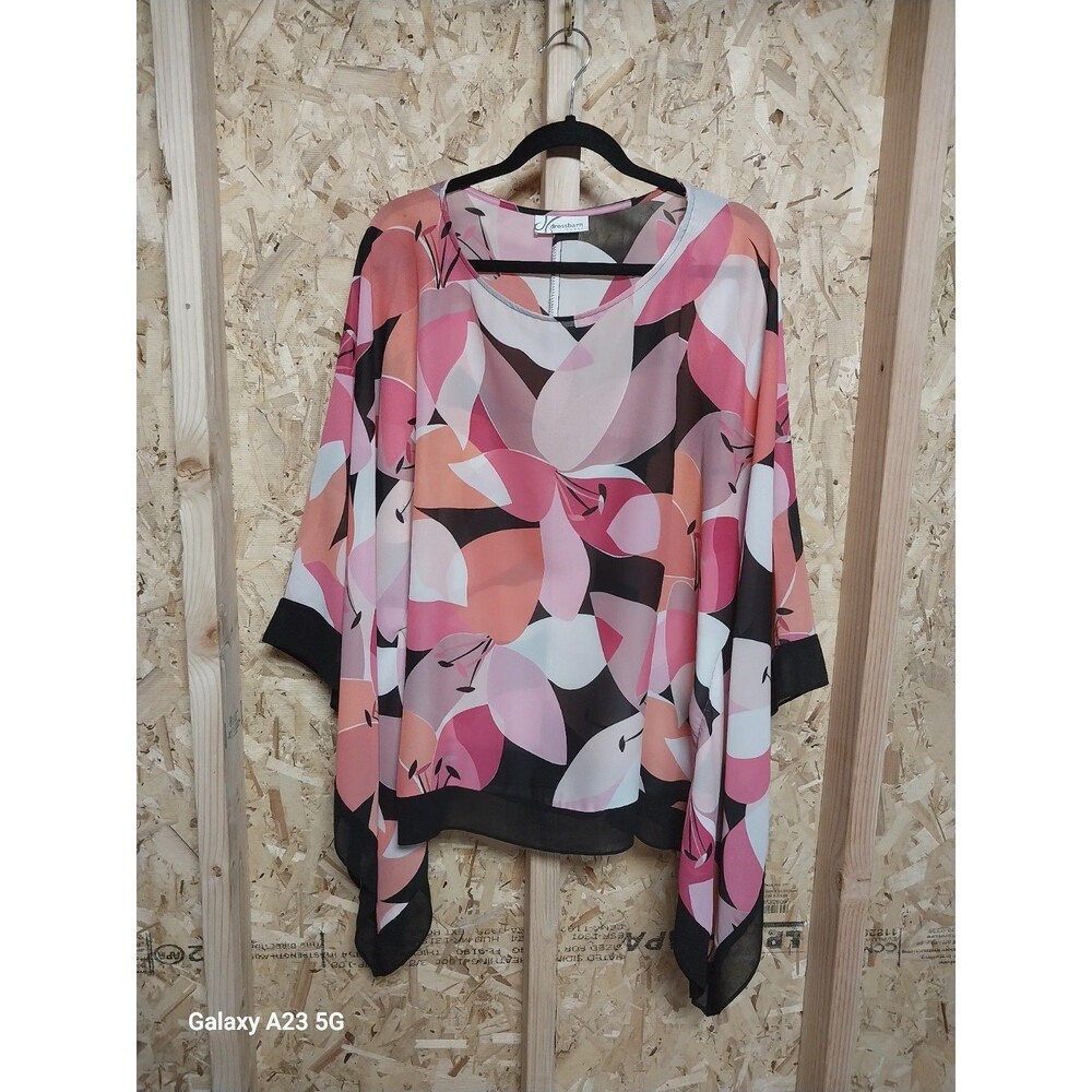 Dressbarn Pink Floral Print Chiffon Kaftan Blouse One Size